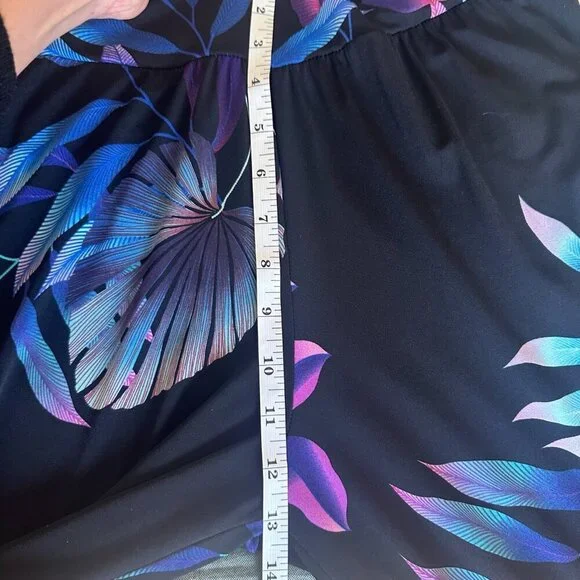 Clara Sun Woo Womens Wide Leg Crop Palazzo Pants Tropical Floral Pull On Size M - Picture 9 of 10